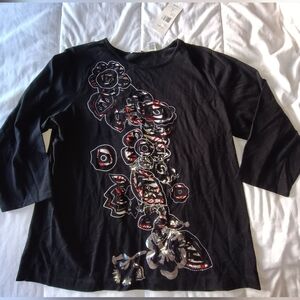 Laura Ashley Woman black 100% cotton 3/4 sleeve floral top size 1X